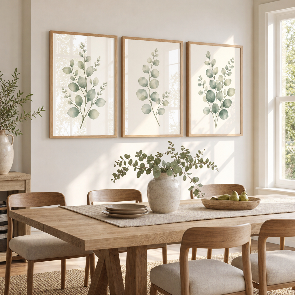 Eucalyptus Botanical Framed Wall Art Set of 3 — Minimalist Watercolor Collection — Premium Botanical Wall Art