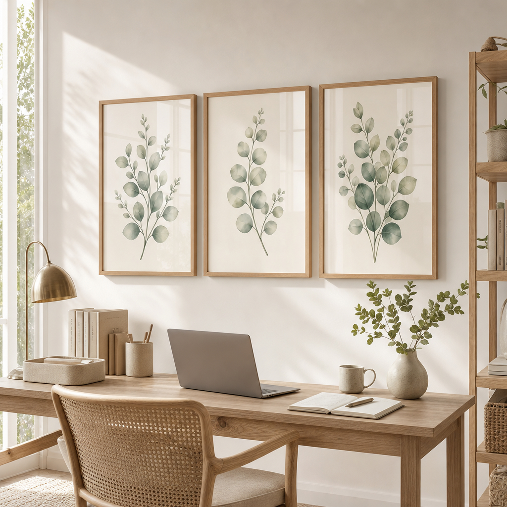Eucalyptus Botanical Framed Wall Art Set of 3 — Minimalist Watercolor Collection — thumbnail 4