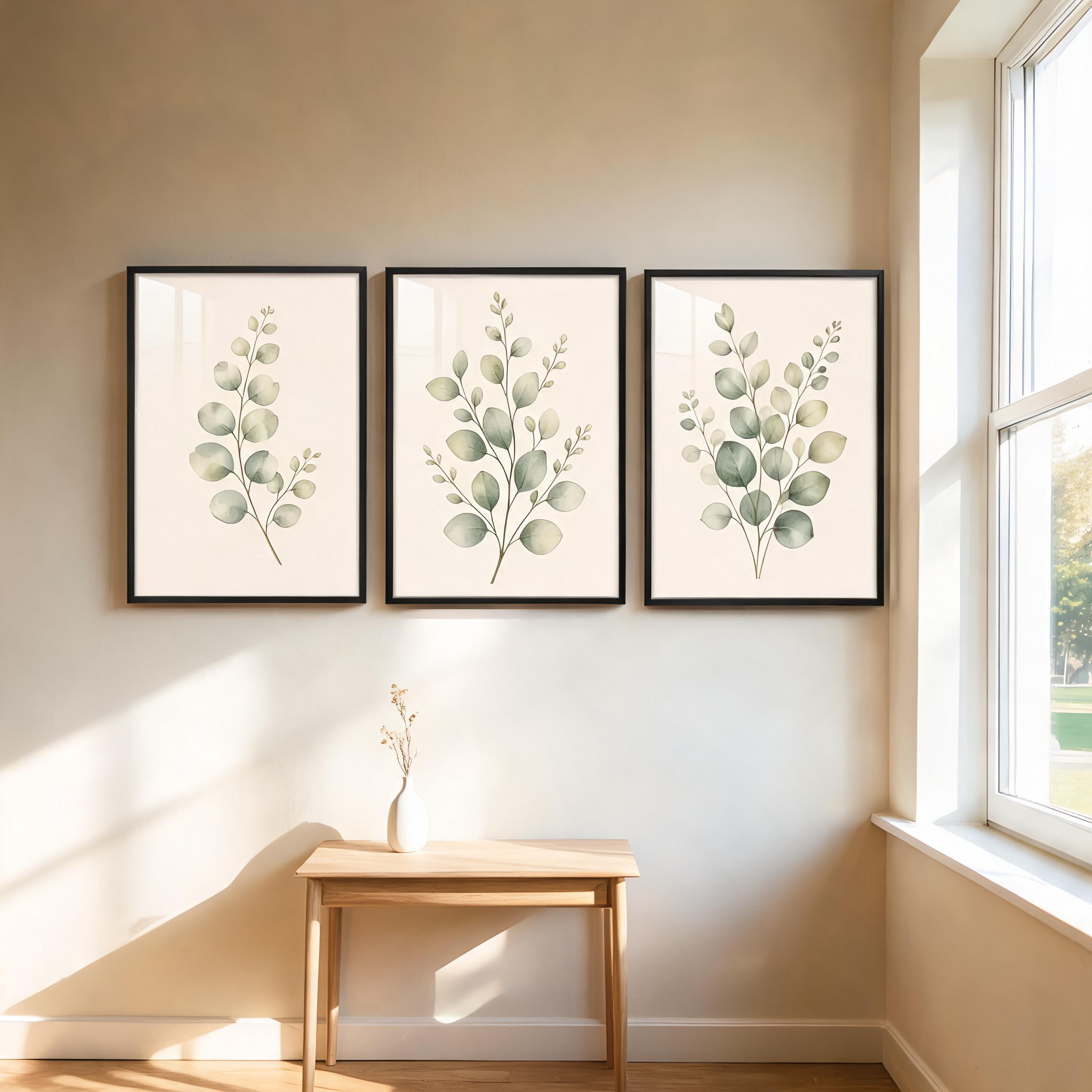 Eucalyptus Botanical Framed Wall Art Set of 3 — Minimalist Watercolor Collection — thumbnail 10