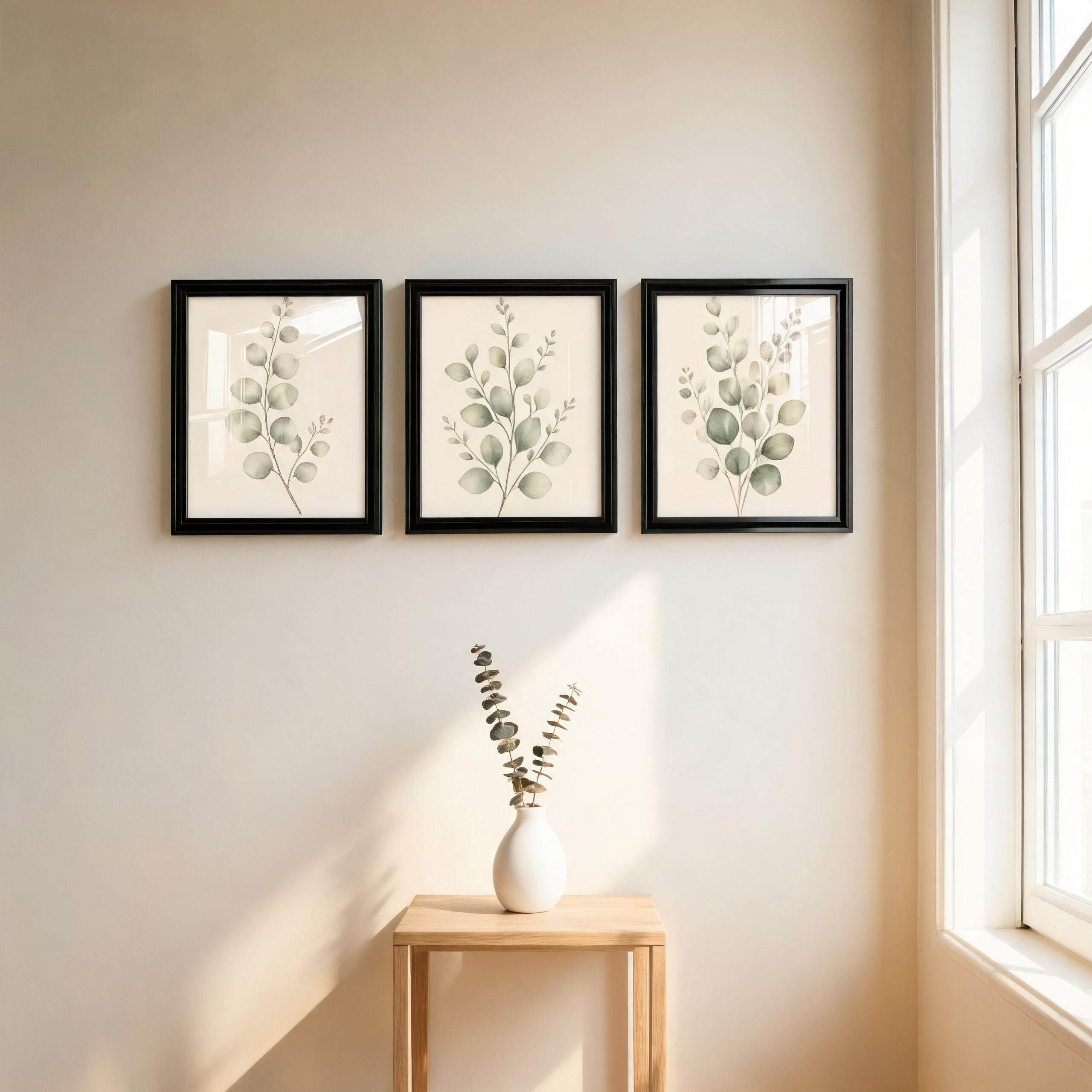 Eucalyptus Botanical Framed Wall Art Set of 3 — Minimalist Watercolor Collection — thumbnail 6