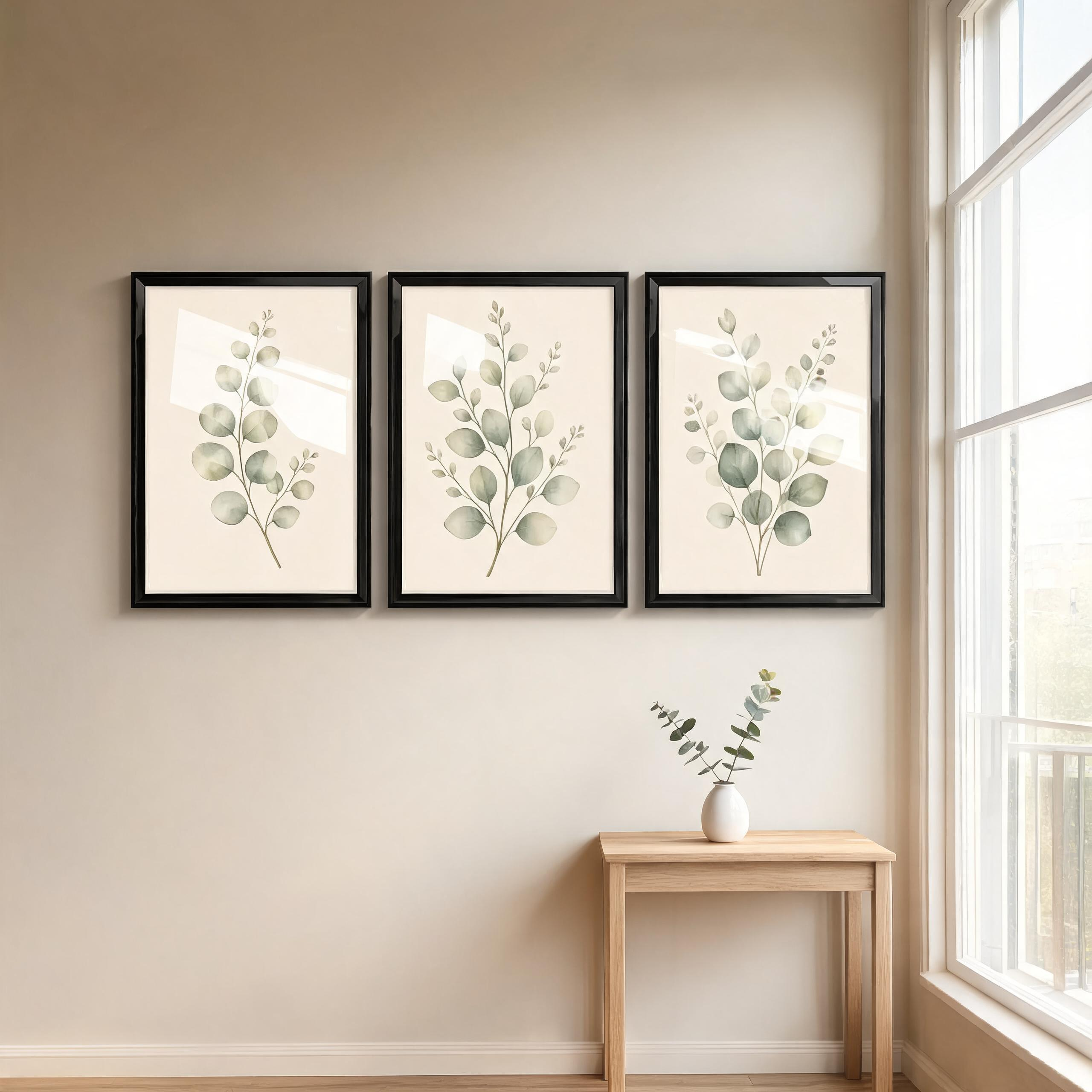 Eucalyptus Botanical Framed Wall Art Set of 3 — Minimalist Watercolor Collection — thumbnail 7