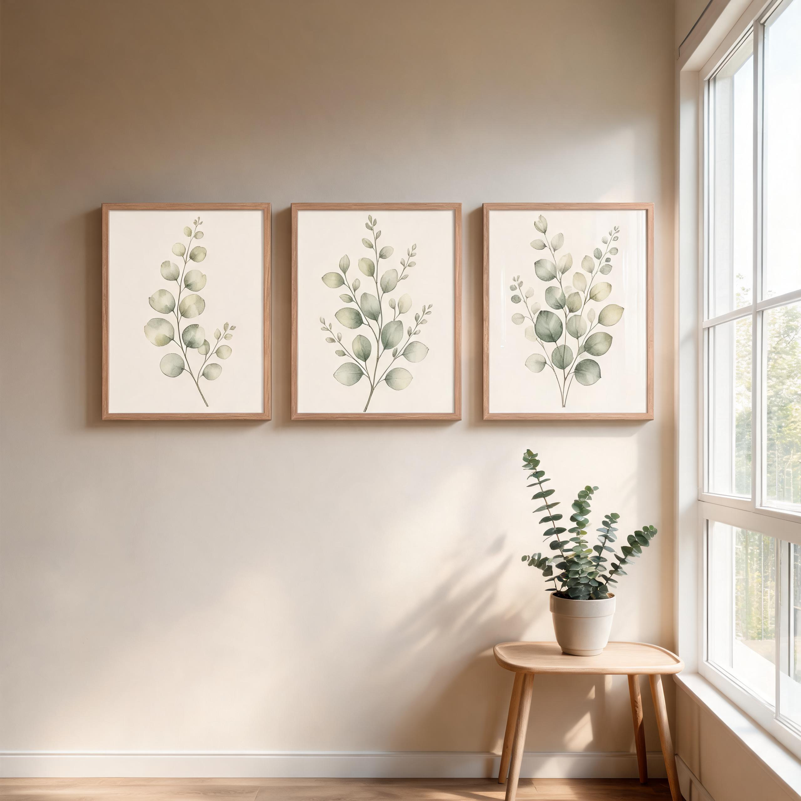 Eucalyptus Botanical Framed Wall Art Set of 3 — Minimalist Watercolor Collection — thumbnail 14