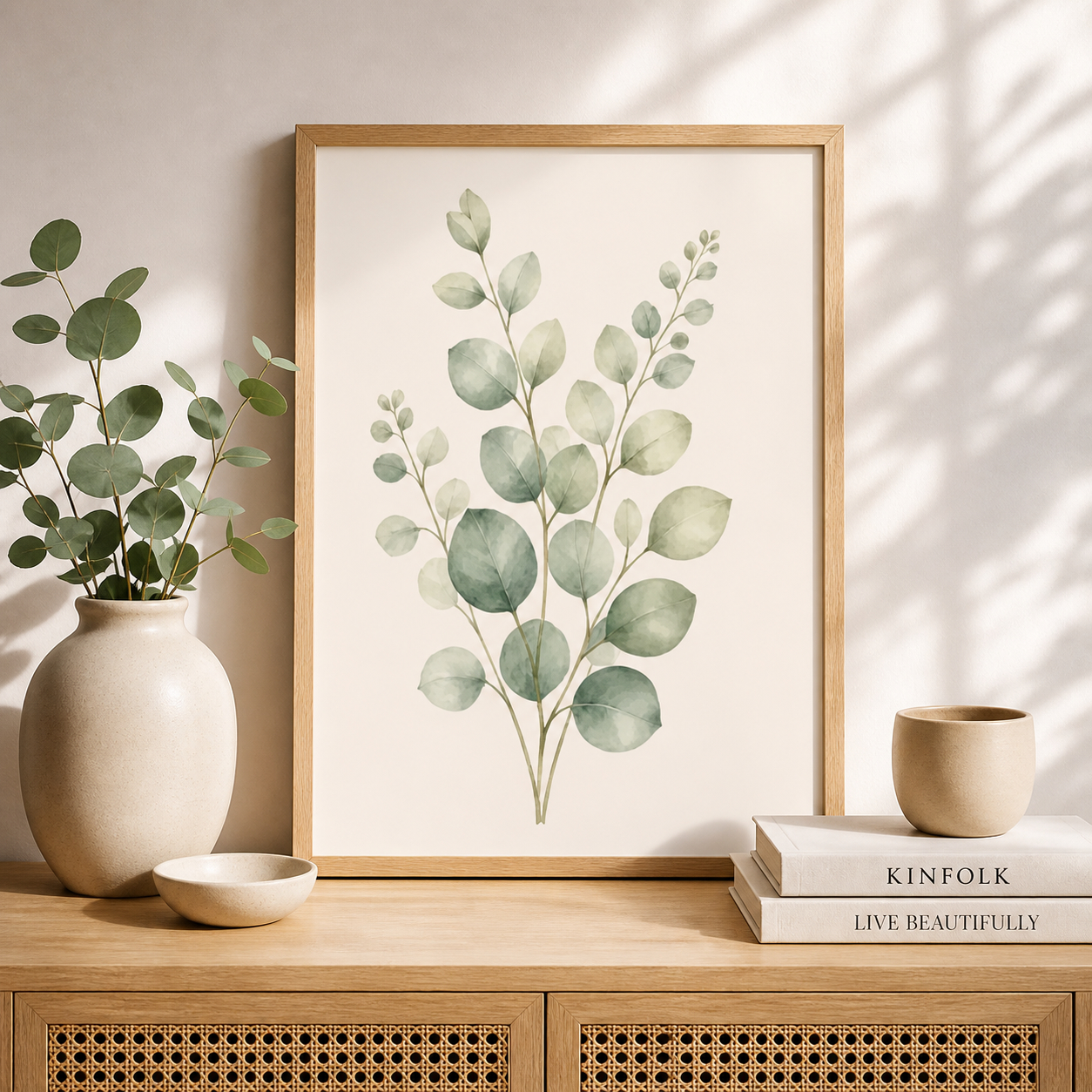 Eucalyptus Stem Framed Botanical Wall Art — Minimalist Watercolor — thumbnail 2