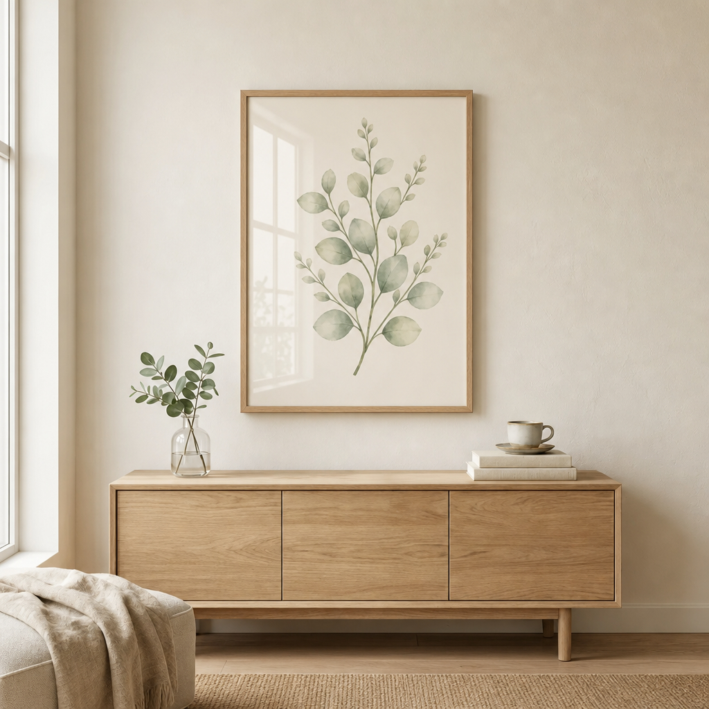 Layered Sage Leaves Framed Botanical Wall Art — Minimalist Watercolor — Premium Botanical Wall Art